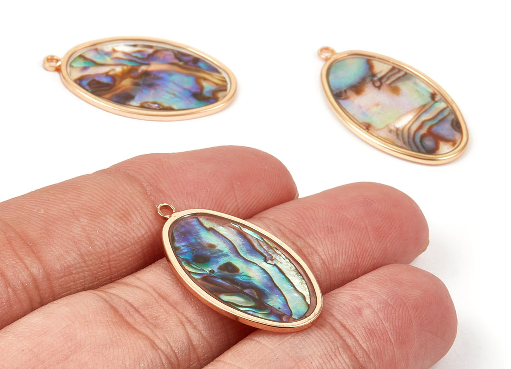 Abalone Shell Oval Charms - Natural Abalone Shell Oval Earrings - Abalone Shell Necklace Pendant - 28.9x16.26x1.28mm - SF1117 - DOMEDBAZAAR