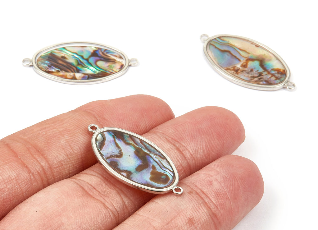 Abalone Shell Oval Connectors - Natural Abalone Shell Oval Earrings - Abalone Shell Necklace Pendant - 2 Holes - 31.22x16.26x1.28mm - SF1120 - DOMEDBAZAAR