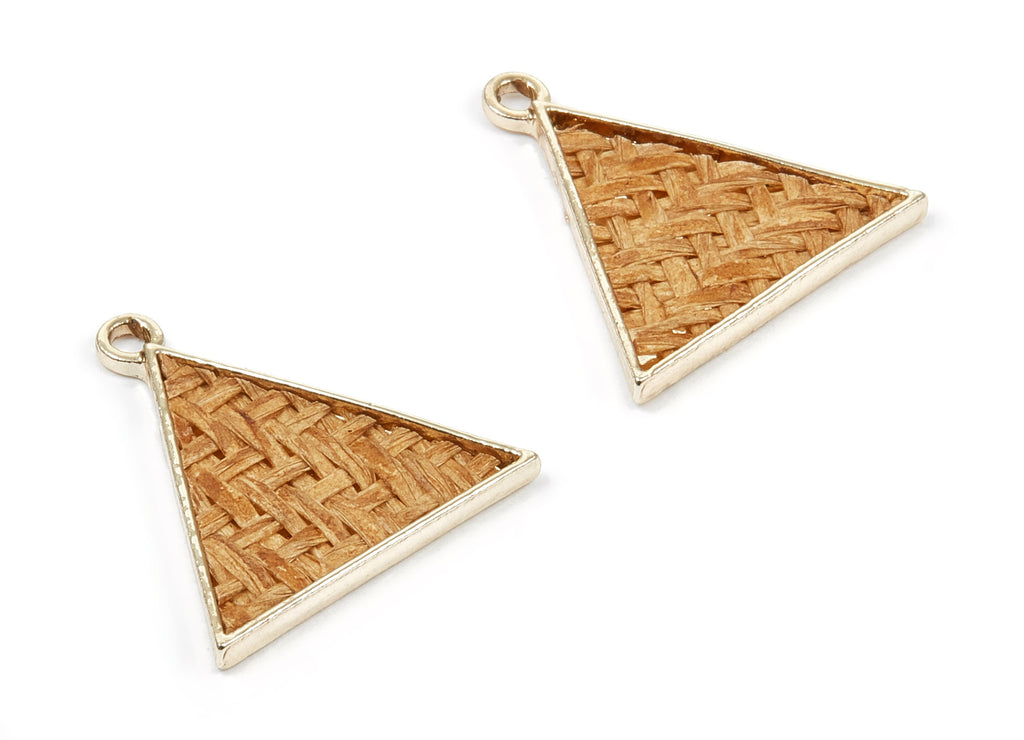 Handwoven Triangle Rattan Charms - Alloy Triangle Earrings and Pendant - Gold Tone Plated - 26.99x26.58x2.31mm - RT1261 - DOMEDBAZAAR