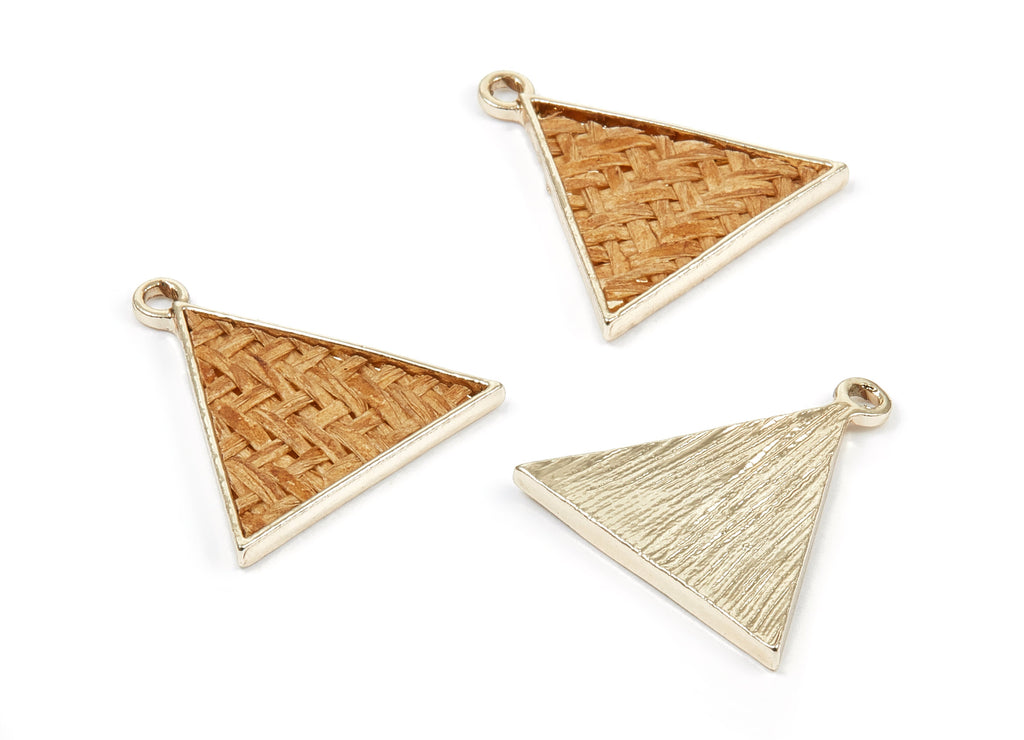 Handwoven Triangle Rattan Charms - Alloy Triangle Earrings and Pendant - Gold Tone Plated - 26.99x26.58x2.31mm - RT1261 - DOMEDBAZAAR