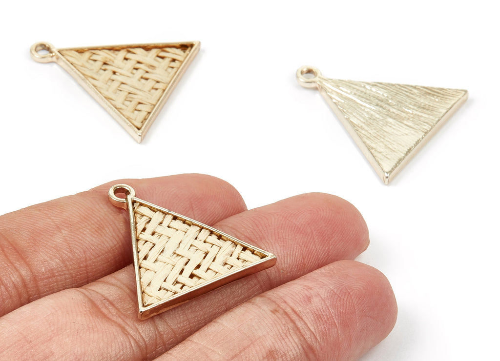 Handwoven Triangle Rattan Charms - Alloy Triangle Earrings and Pendant - Gold Tone Plated - 26.99x26.58x2.31mm - RT1262 - DOMEDBAZAAR