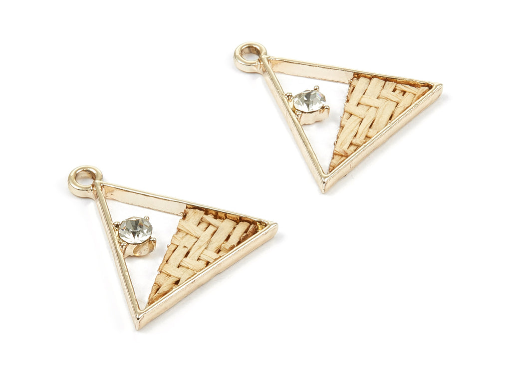 Handwoven Triangle Rattan Charms - Alloy Triangle Earrings and Pendant - Gold Tone Plated - 26.99x26.58x2.31mm - RT1263 - DOMEDBAZAAR