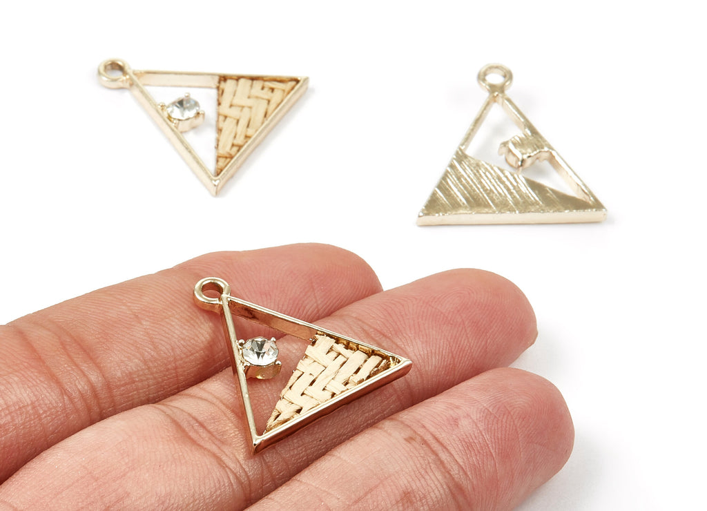 Handwoven Triangle Rattan Charms - Alloy Triangle Earrings and Pendant - Gold Tone Plated - 26.99x26.58x2.31mm - RT1263 - DOMEDBAZAAR