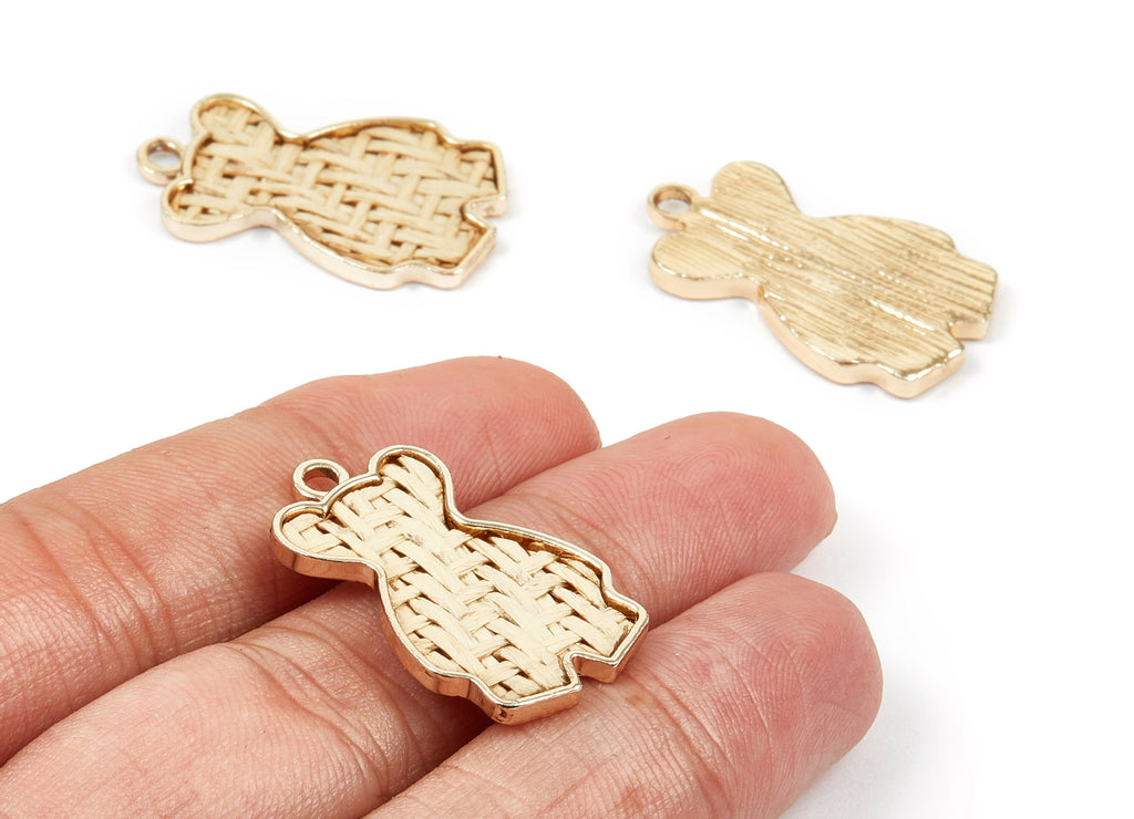 Handwoven Bear Rattan Charms - Alloy Bear Earrings and Pendant - Handwoven Alloy Earrings - Gold Tone Plated - 30.56x18.24x2.52mm - RT1270 - DOMEDBAZAAR