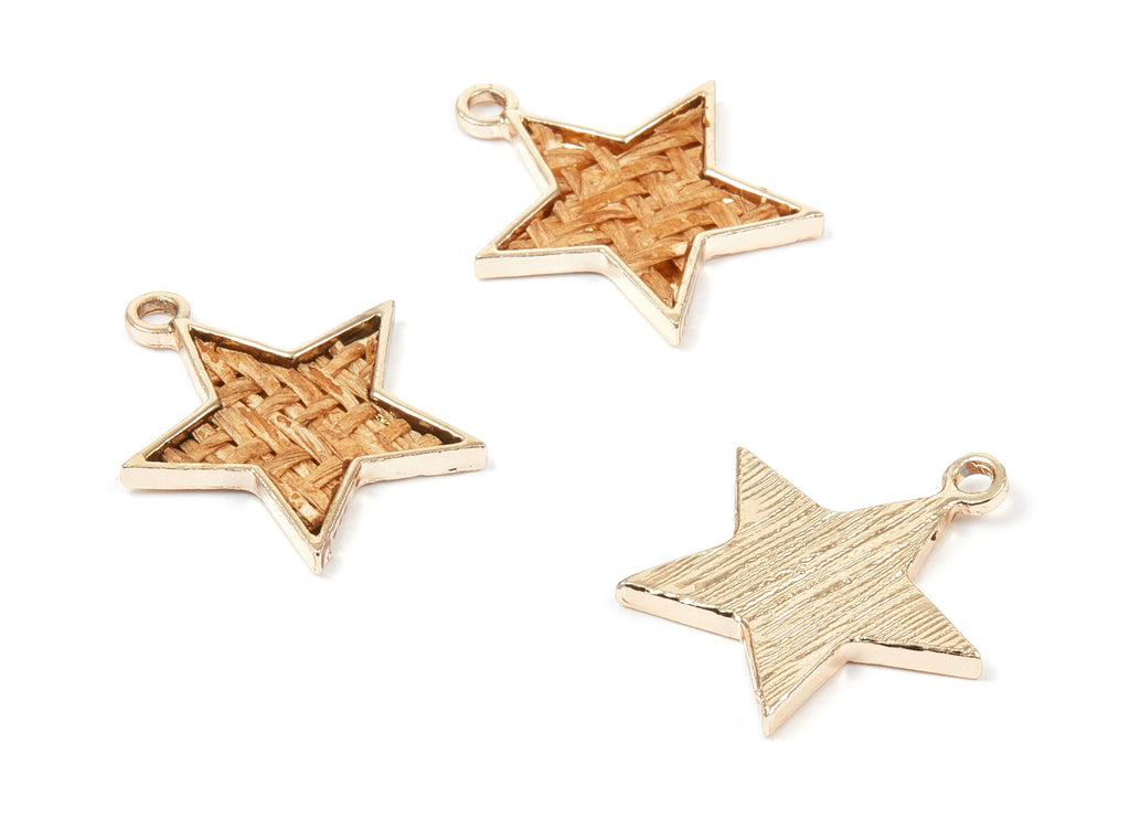 Handwoven Star Rattan Charms - Alloy Star Earrings and Pendant - Handwoven Alloy Earrings - Gold Tone Plated - 27.2x24.4x2.33mm - RT1258 - DOMEDBAZAAR