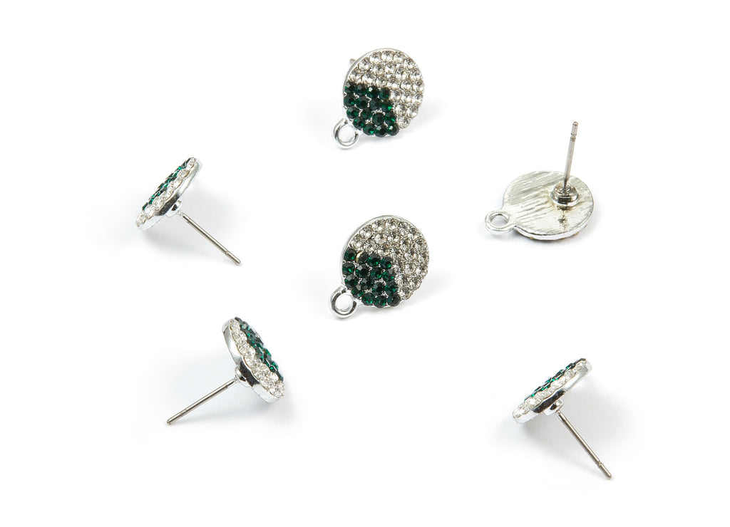 Alloy Round Earring Stud - Zinc Alloy Crystal Earring Post with Glass Beads - Silver Tone Plated - 14.93x11.53x1.79mm - ZZ1383 - DOMEDBAZAAR