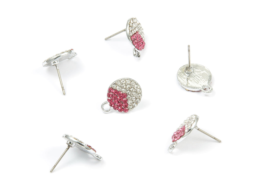 Alloy Round Earring Stud -  Zinc Alloy Crystal Earring Post with Glass Beads - Silver Tone Plated - 14.93x11.53x1.79mm - ZZ1382 - DOMEDBAZAAR