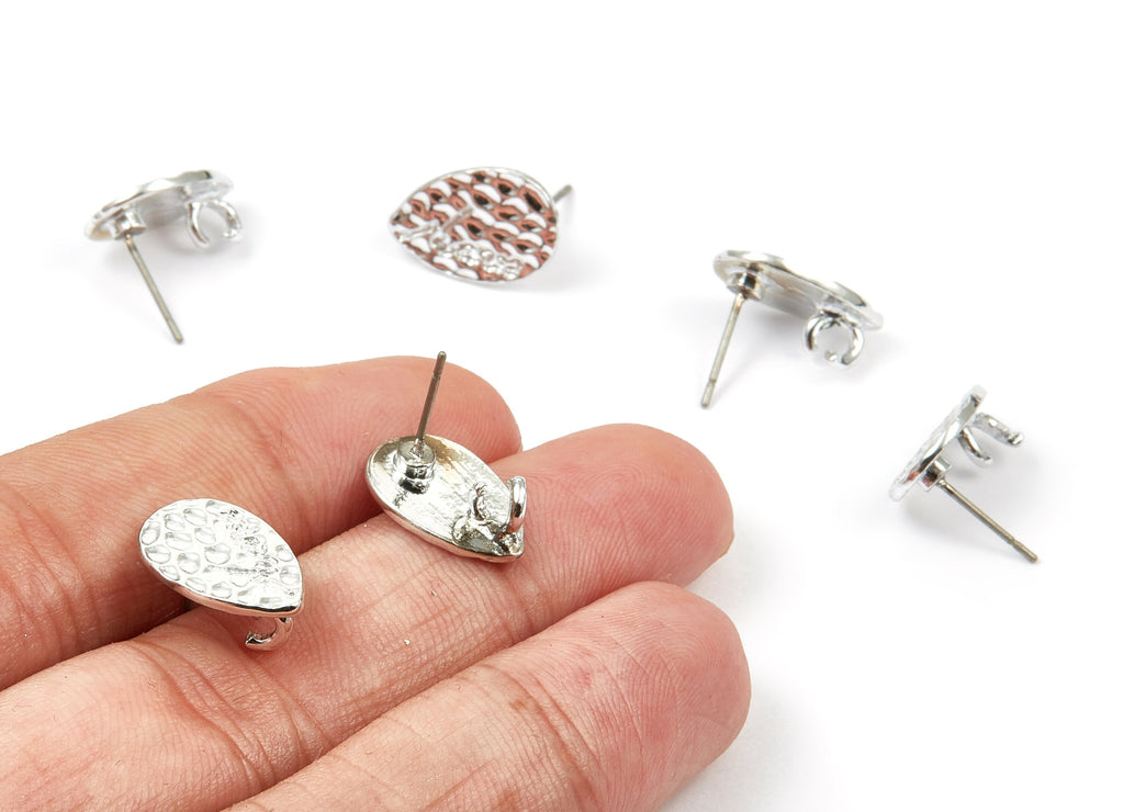 Alloy Drop Earring Stud - Zinc Alloy Drop Earring Post - Silver Tone Plated - Earring Findings - 14.74x10.11x1.1mm - ZZ1355 - DOMEDBAZAAR
