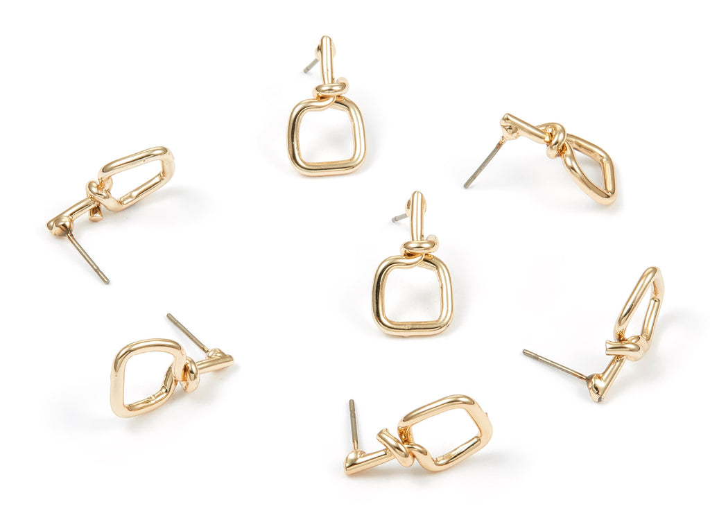 Alloy Square Earring Stud - Zinc Alloy Square Earring Post - Gold Tone Plated - Earring Findings - 19.81x11.32x1.76mm - ZZ1339 - DOMEDBAZAAR