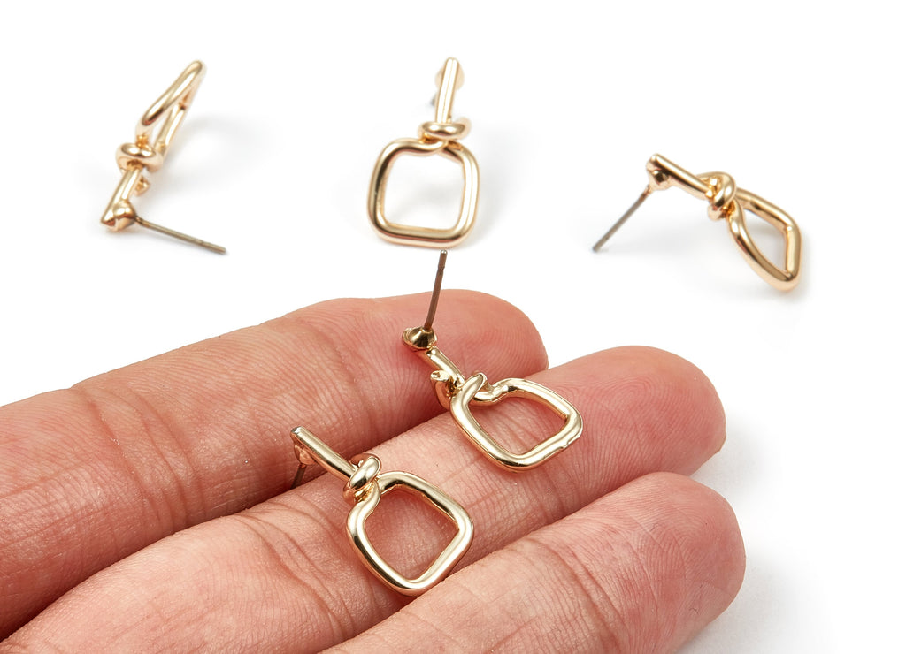 Alloy Square Earring Stud - Zinc Alloy Square Earring Post - Gold Tone Plated - Earring Findings - 19.81x11.32x1.76mm - ZZ1339 - DOMEDBAZAAR
