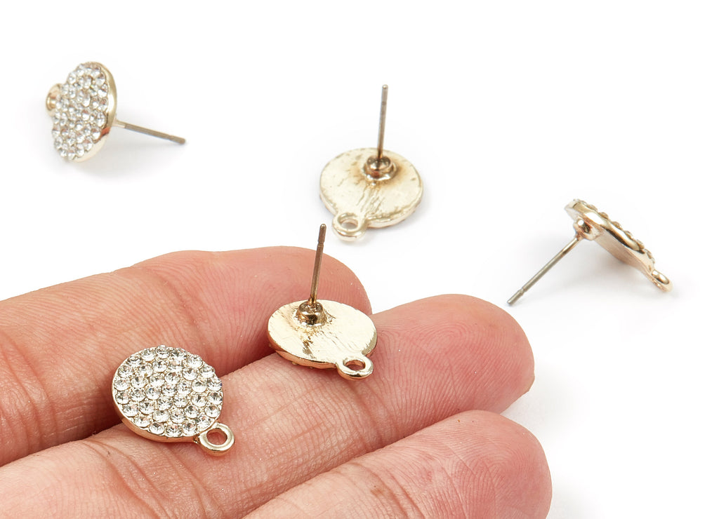 Alloy Round Earring Stud - Zinc Alloy Crystal Round Earring Post with Glass Beads - Gold Tone Plated - 14.87x11.6x1.78mm - ZZ1373 - DOMEDBAZAAR