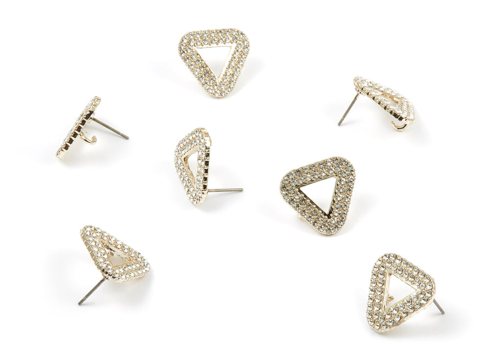Alloy Triangle Earring Stud - Zinc Alloy Crystal Earring Post with Glass Beads - Gold Tone Plated - 17.22x17.22x1.72mm - ZZ1380 - DOMEDBAZAAR
