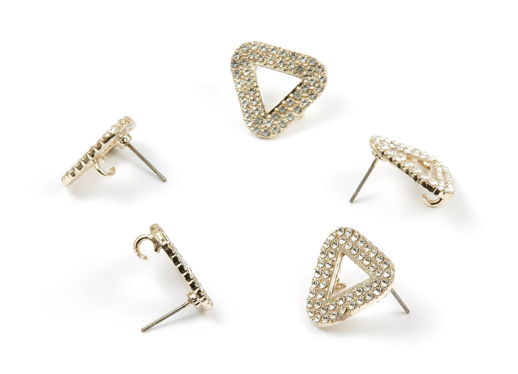 Alloy Triangle Earring Stud - Zinc Alloy Crystal Earring Post with Glass Beads - Gold Tone Plated - 17.22x17.22x1.72mm - ZZ1380 - DOMEDBAZAAR