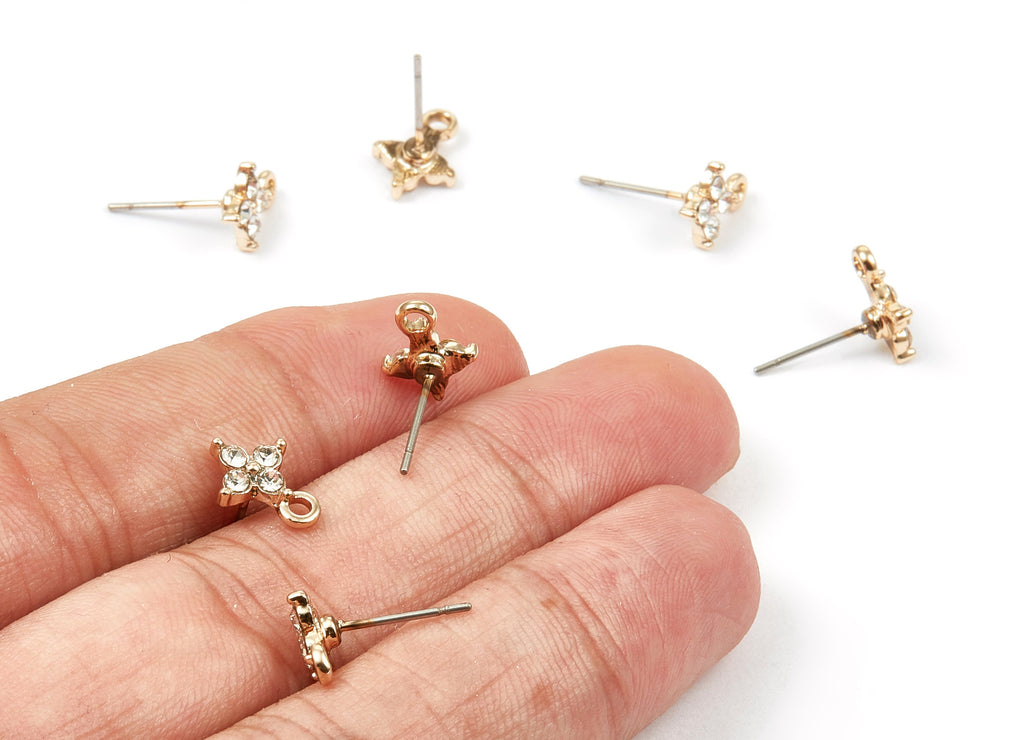 Alloy Leaf Earring Stud - Zinc Alloy Crystal Leaf Earring Post with Glass Beads - Gold Tone Plated - 10.93x8.02x1.92mm - ZZ1343 - DOMEDBAZAAR