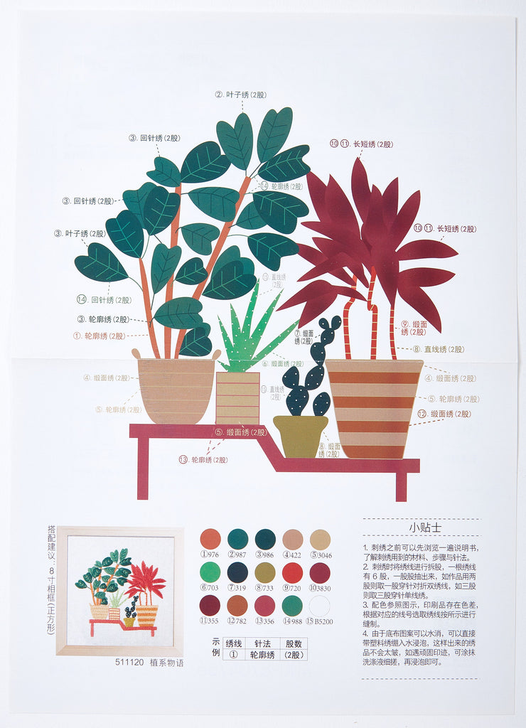 Plants Embroidery Kit - Hand Embroidery Kit - Embroidered Flowers - Modern Embroidery Kit - Embroidery Accessories - 162x160mm - HM511120 - DOMEDBAZAAR