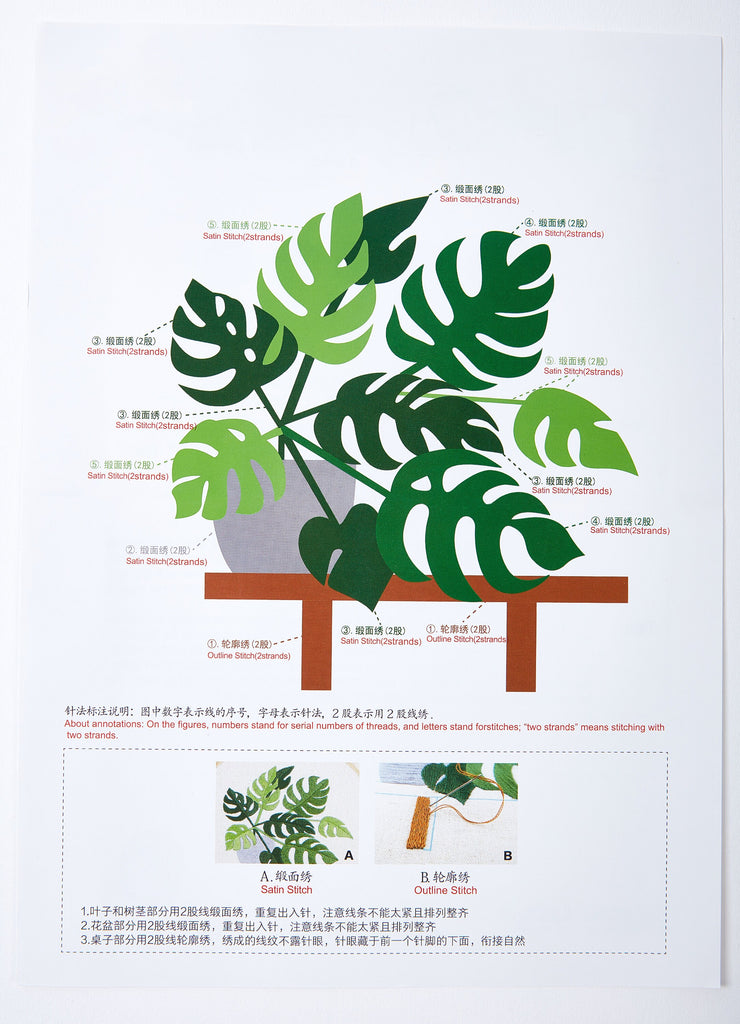 Monstera Embroidery Kit - Hand Embroidery Kit - Embroidered Flowers - Modern Embroidery Kit - Embroidery Accessories - 150x140mm - HM511115 - DOMEDBAZAAR