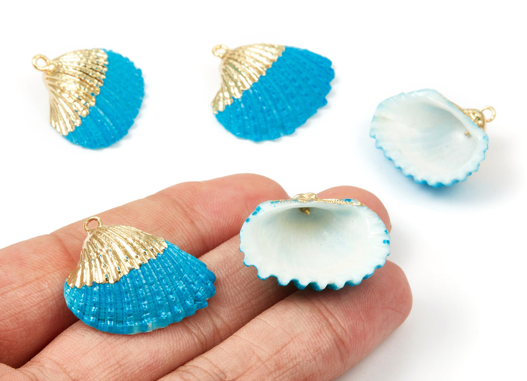 Mussel Shell Charms - Seashell Earrings and Pendant - Gold Tone Plated Earrings - 1 Hole - Jewelry Handmade - 27x24.5mm - SF1122C - DOMEDBAZAAR