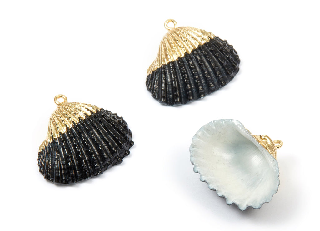 Mussel Shell Charms - Seashell Earrings and Pendant - Gold Tone Plated Earrings - 1 Hole - Jewelry Handmade - 27x24.5mm - SF1122D - DOMEDBAZAAR