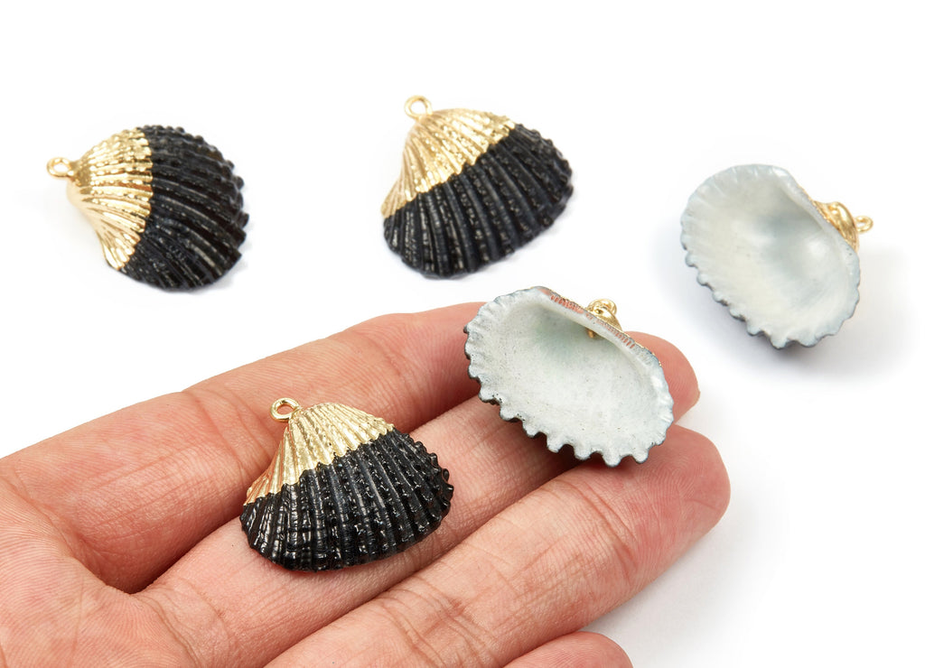 Mussel Shell Charms - Seashell Earrings and Pendant - Gold Tone Plated Earrings - 1 Hole - Jewelry Handmade - 27x24.5mm - SF1122D - DOMEDBAZAAR