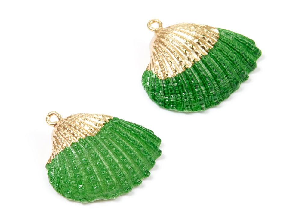 Mussel Shell Charms - Seashell Earrings and Pendant - Gold Tone Plated Earrings - 1 Hole - Jewelry Handmade - 27x24.5mm - SF1122E - DOMEDBAZAAR
