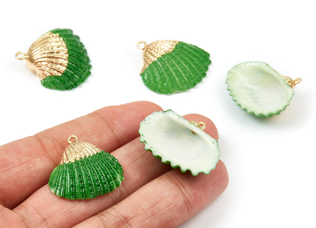 Mussel Shell Charms - Seashell Earrings and Pendant - Gold Tone Plated Earrings - 1 Hole - Jewelry Handmade - 27x24.5mm - SF1122E - DOMEDBAZAAR