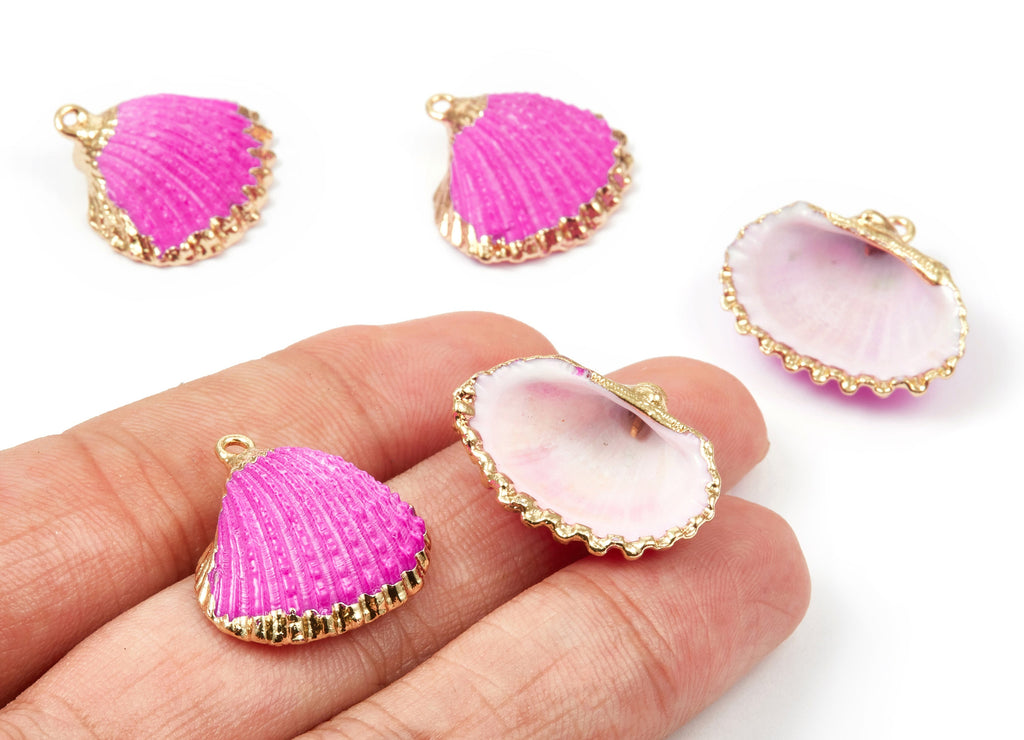 Mussel Shell Charms - Seashell Earrings and Pendant - Gold Tone Plated Earrings - 1 Hole - Jewelry Handmade - 27x24.5mm - SF1122A - DOMEDBAZAAR