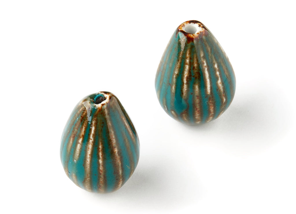 Glazed Ceramic Beads - Carved Shaped Beads - Handmade Beads - Necklace Beads - Connectors Beads - 34.54x23.27mm - NS1043 - DOMEDBAZAAR