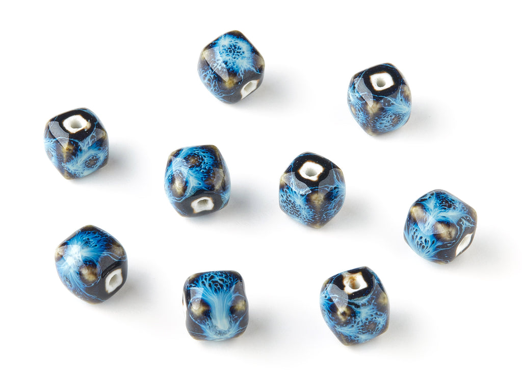 Glazed Ceramic Beads - Carved Shaped Beads - Handmade Beads - Necklace Beads - Connectors Beads - Jewelry Supplies - 13.97x12.8mm - NS1039 - DOMEDBAZAAR