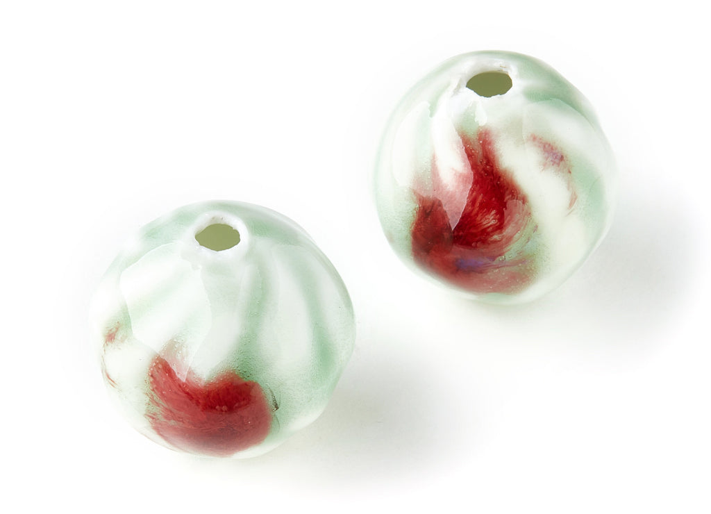 Glazed Ceramic Beads - Carved Shaped Beads - Handmade Beads - Necklace Beads - Connectors Beads - Jewelry Supplies - 30.77x30.15mm - NS1041 - DOMEDBAZAAR