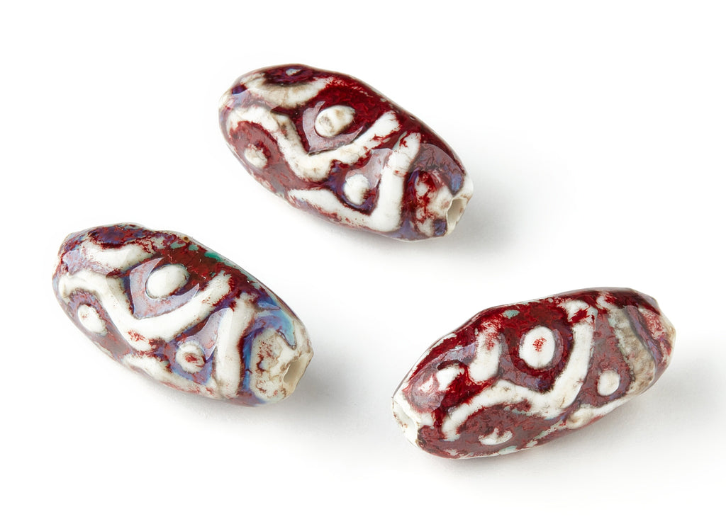 Glazed Ceramic Beads - Carved Beads - Handmade Beads - Necklace Beads - Connectors Beads - Jewelry Supplies - 34.93x17.28mm - NS1025 - DOMEDBAZAAR