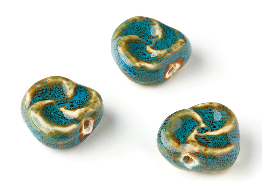 Glazed Ceramic Flower Beads - Carved Beads - Handmade Beads - Necklace Beads - Connectors Beads - 28.32x27.02x9.87mm - NS1031 - DOMEDBAZAAR