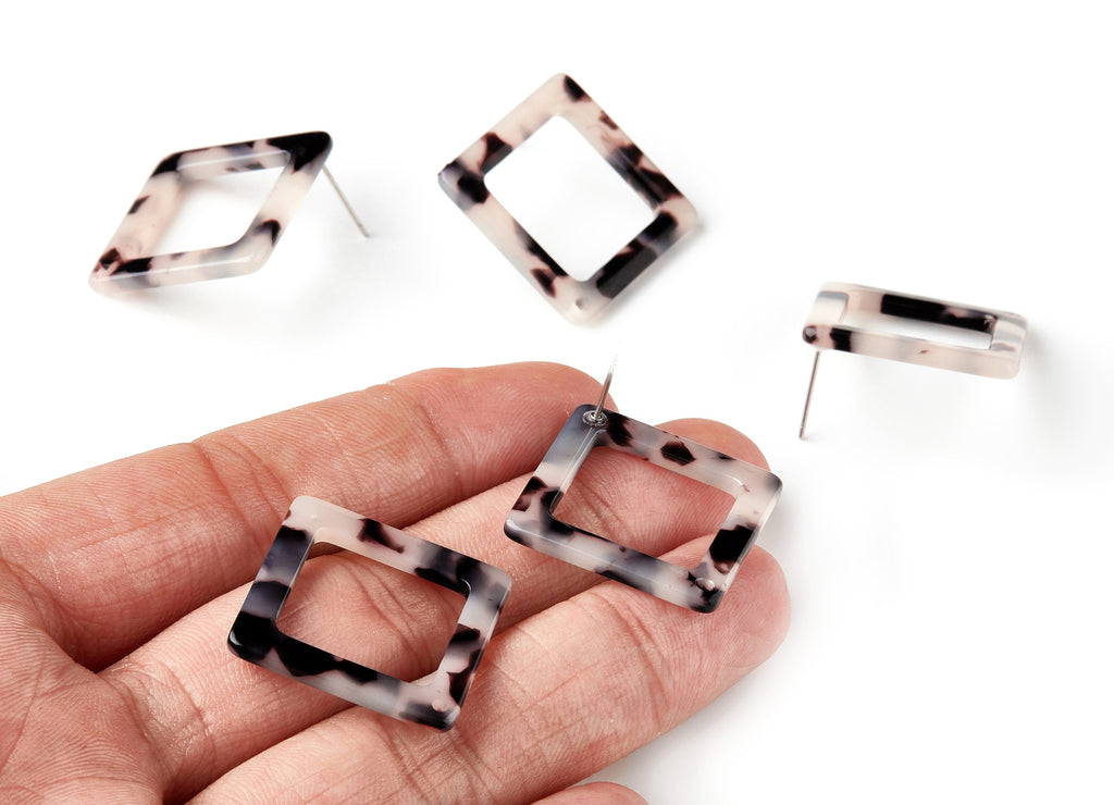 Acetate Acrylic Earring Stud - Post Charms - Blonde Tortoise Shell Earrings - Square Shaped - Color Code: A07 - 25x25x2.57mm - AC1587-A07 - DOMEDBAZAAR