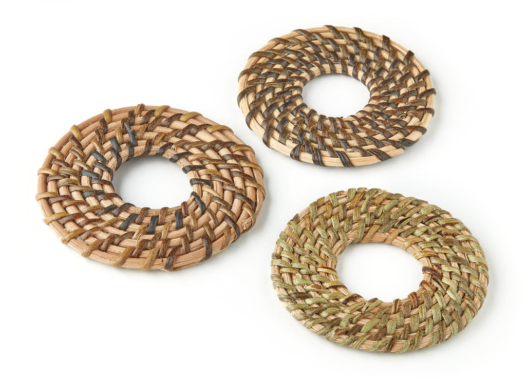 Handwoven Rattan Earring Charms - Circle Shaped Rattan Pendant - Wooden Straw Earrings - Jewelry Handmade - 69.35x69.35x1.86mm - RT1181 - DOMEDBAZAAR