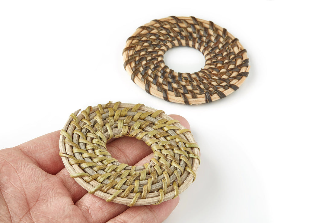 Handwoven Rattan Earring Charms - Circle Shaped Rattan Pendant - Wooden Straw Earrings - Jewelry Handmade - 69.35x69.35x1.86mm - RT1181 - DOMEDBAZAAR