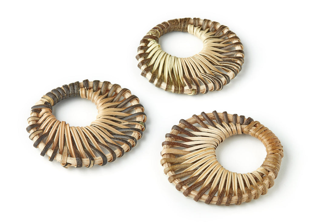 Handwoven Rattan Earring Charms - Circle Shaped Rattan Pendant - Wooden Straw Earrings - Jewelry Handmade - 51.46x49.89x4.74mm - RT1180 - DOMEDBAZAAR