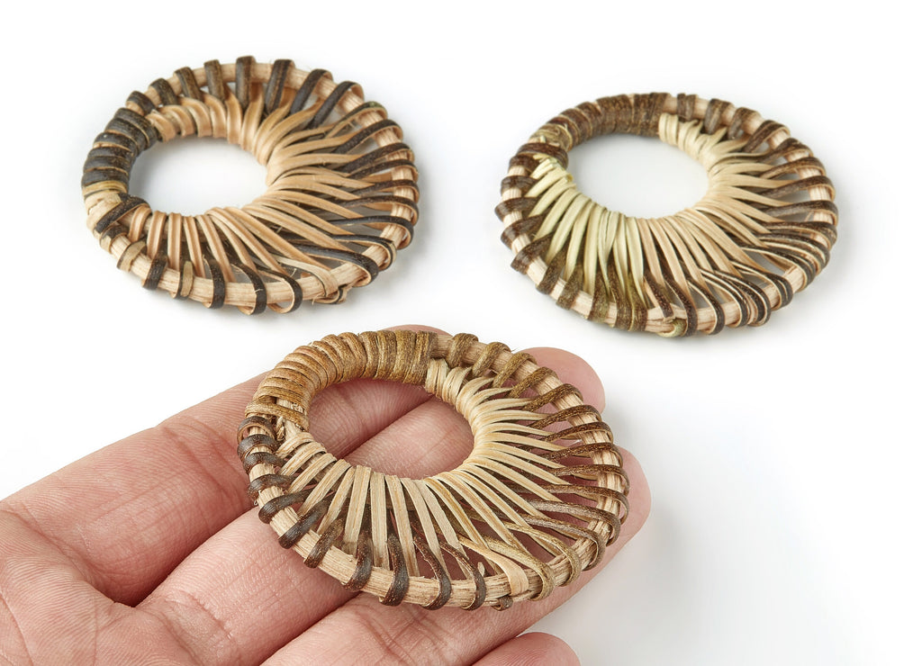 Handwoven Rattan Earring Charms - Circle Shaped Rattan Pendant - Wooden Straw Earrings - Jewelry Handmade - 51.46x49.89x4.74mm - RT1180 - DOMEDBAZAAR