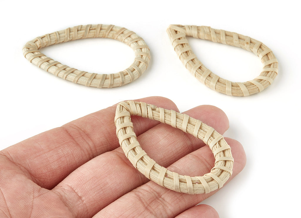 Handwoven Rattan Earring Charms - Drop Shaped Rattan Pendant - Wooden Straw Earrings - Jewellry Handmade - 51.16x33.43x3.63mm - RT1176 - DOMEDBAZAAR