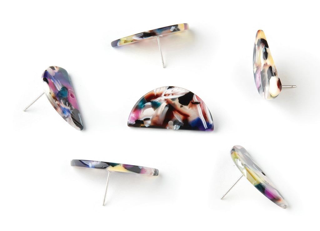 Acetate D Earring Stud - Semi circle Earring Post - Earring Post - Jewelry Supplies - Color Code: A11- 30.07x14.76x2.58mm - AC1593-A11 - DOMEDBAZAAR
