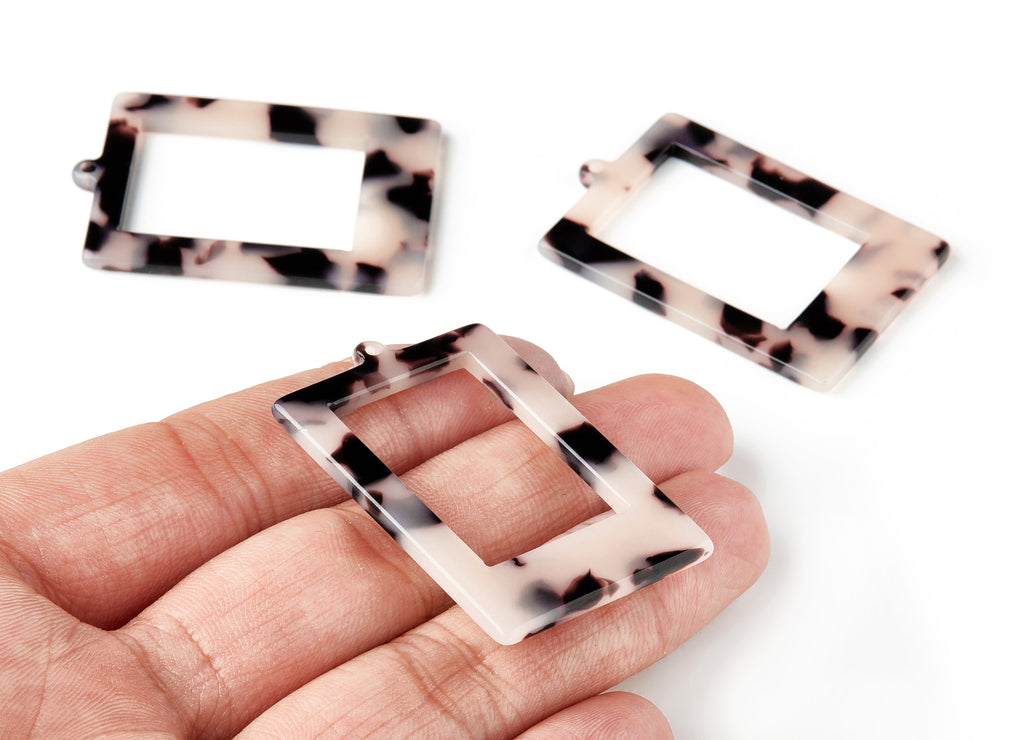 Acetate Acrylic Earring Charms - Blond Tortoise Shell - Rectangle frame Shaped Pendant - Color Code: A07 - 45x30.88x2.6mm - AC1596-A07 - DOMEDBAZAAR