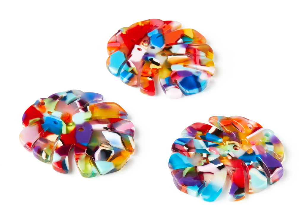 Acetate Leaf Earring Charms - Monstera Leaf Pendant - Earring Findings - Jewelry Supplies - Color Code: A21 - 38.74x33.4x2.6mm - AC1595-A21 - DOMEDBAZAAR