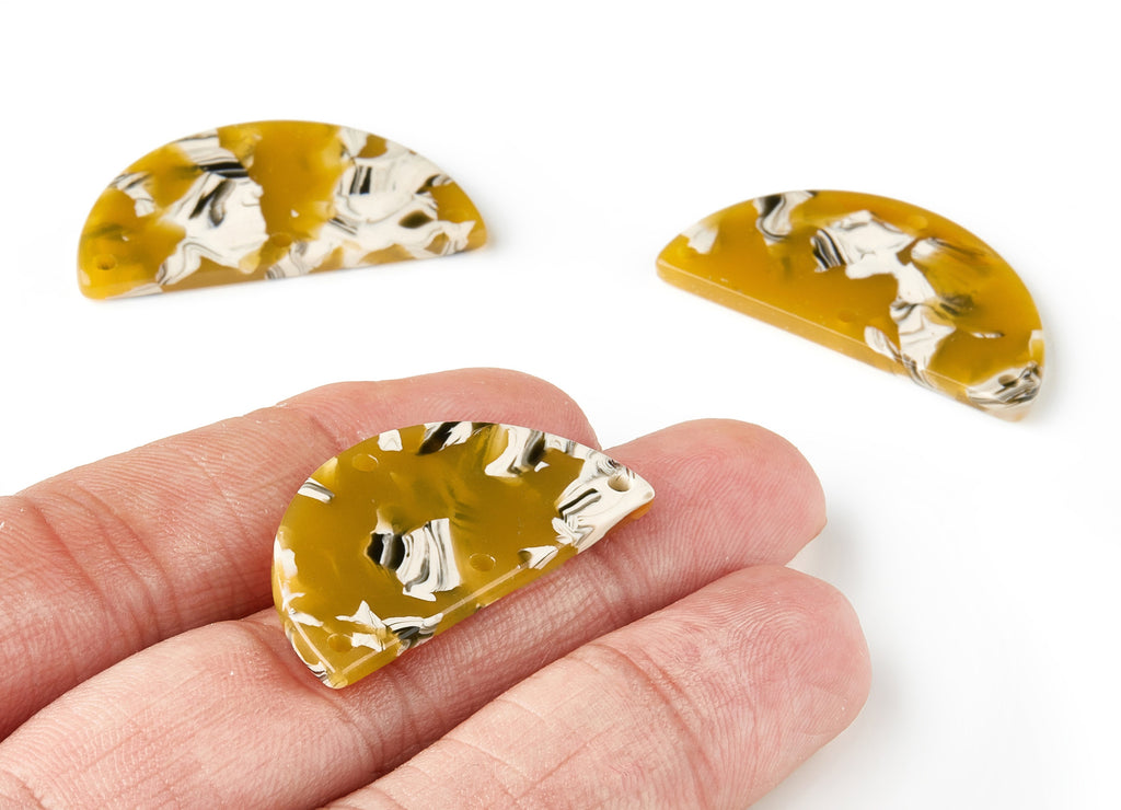 Acetate Earring Charm - Tortoise Shell Earrings With 4 Holes - Semicircle Shaped Pendant - Color Code: A14 - 34.46x17.86x2.51mm - AC1594-A14 - DOMEDBAZAAR