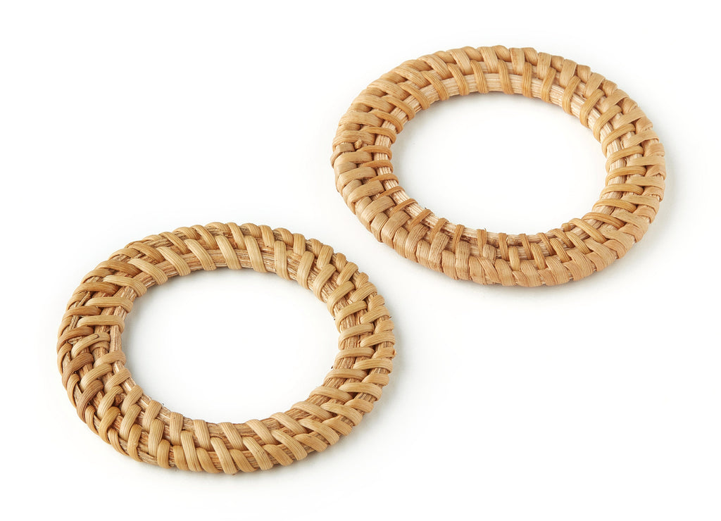 Handwoven Circle Rattan Charms - Circle Rattan Pendant - Wooden Straw Earrings - Jewelry Handmade - 60x60x5.77mm - RT1200 - DOMEDBAZAAR