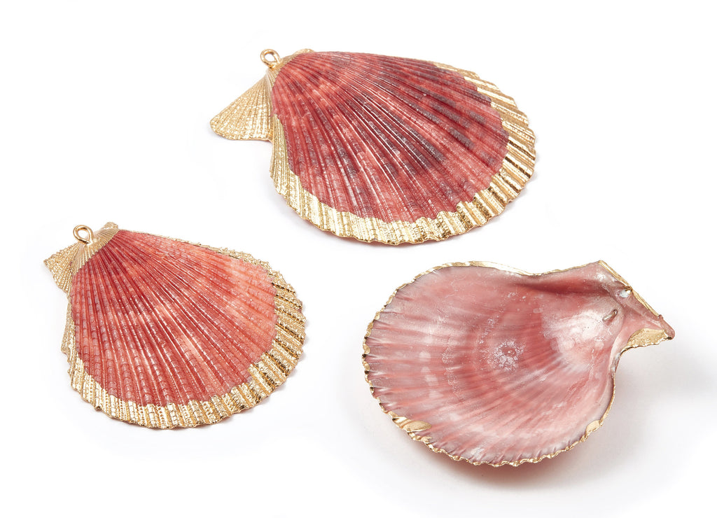 Mussel Shell Charms - Seashell Pendant - Gold Tone Plated Earrings - 1 Hole - 50x45.2x7mm - SF1009D - DOMEDBAZAAR