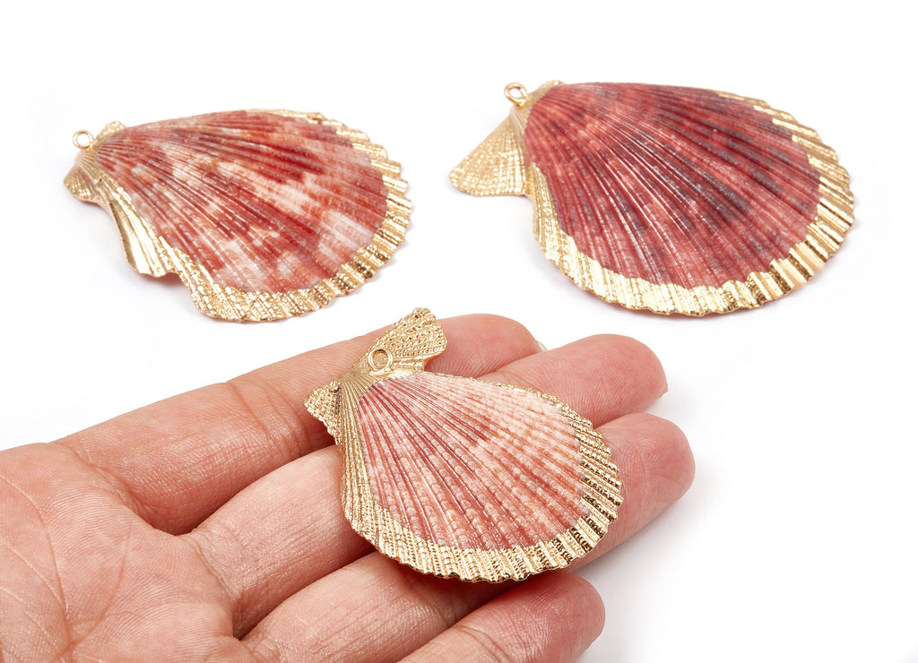 Mussel Shell Charms - Seashell Pendant - Gold Tone Plated Earrings - 1 Hole - 50x45.2x7mm - SF1009D - DOMEDBAZAAR