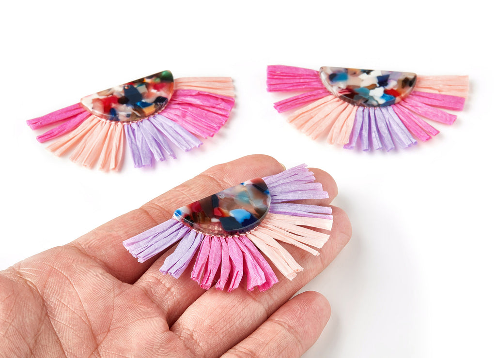 Acetate Tassels Fan Charm -  Single Layer Raffia - Tortoise Shell Earring - Jewelry Supplies  - Color Code: A60 - 70x53x4mm - AC1627-A60 - DOMEDBAZAAR