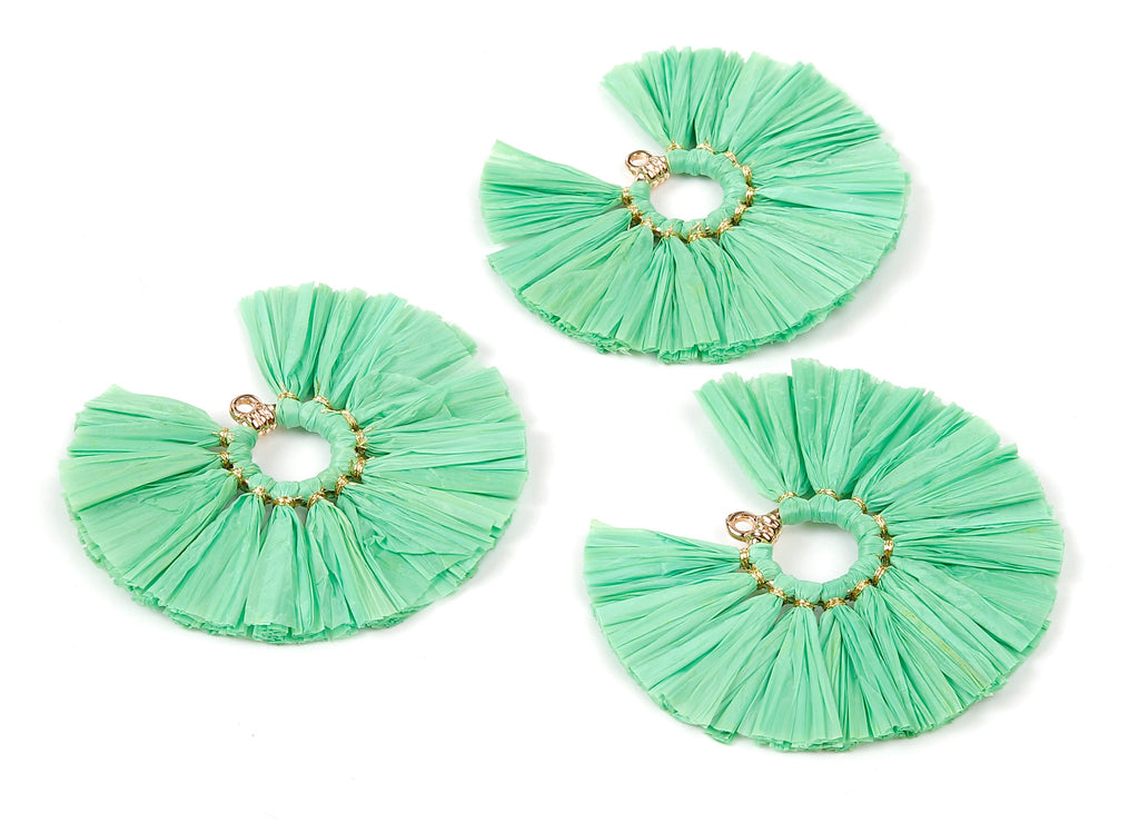 Raffia Fan Tassels Charms - Raffia Tassel Pendant - Jewelry Accessories - Handmade Tassels Jewelry - 54.16x54.16x3.49mm - RS1046 - DOMEDBAZAAR