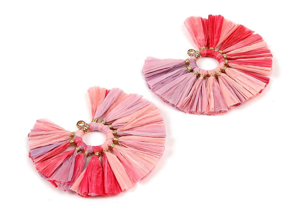 Raffia Fan Tassels Charms - Raffia Tassel Pendant - Jewelry Accessories - Handmade Tassels Jewelry - 54.16x54.16x3.49mm - RS1052 - DOMEDBAZAAR