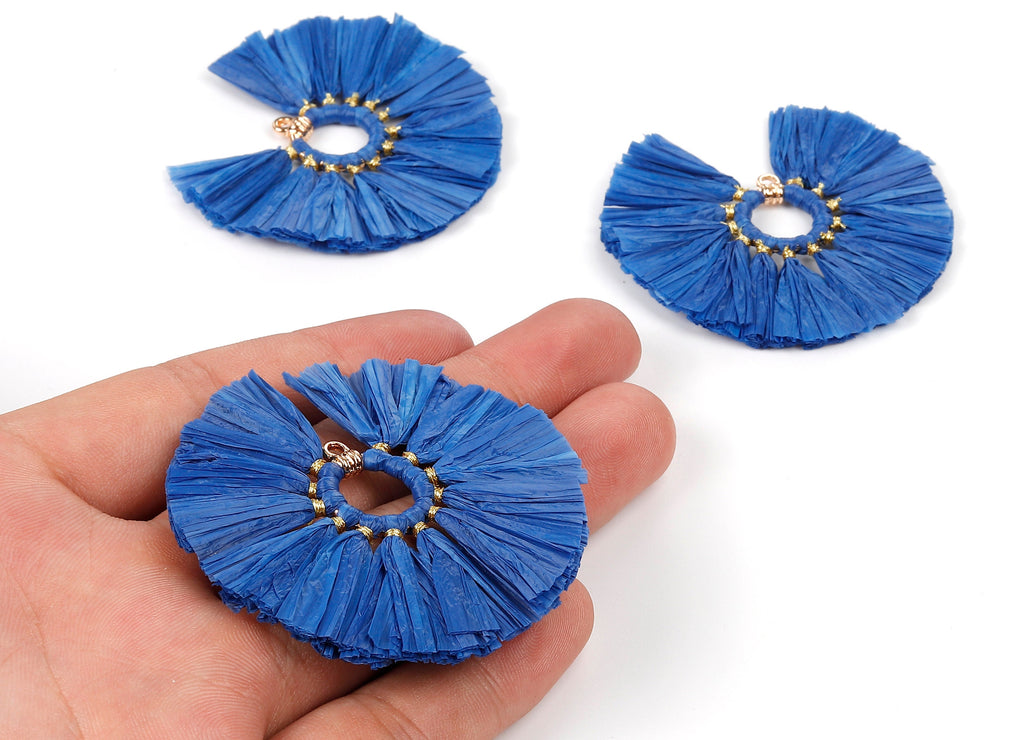 Raffia Fan Tassels Charms - Raffia Tassel Pendant - Jewelry Accessories - Handmade Tassels Jewelry - 54.16x54.16x3.49mm - RS1048 - DOMEDBAZAAR