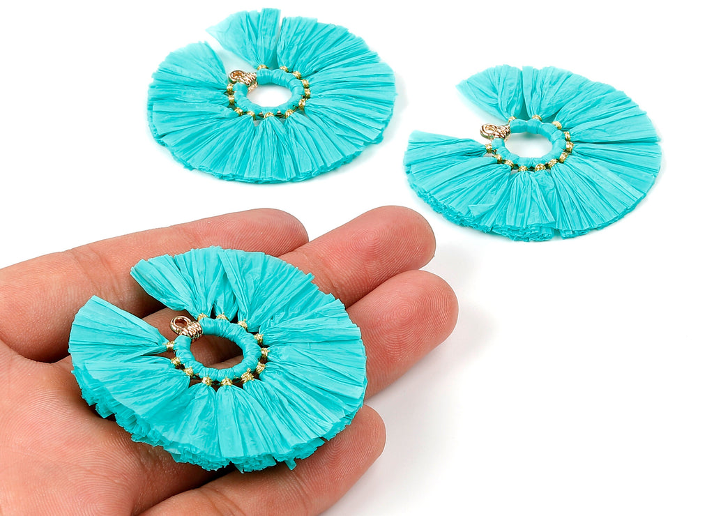 Raffia Fan Tassels Charms - Raffia Tassel Pendant - Jewelry Accessories - Handmade Tassels Jewelry - 54.16x54.16x3.49mm - RS1050 - DOMEDBAZAAR