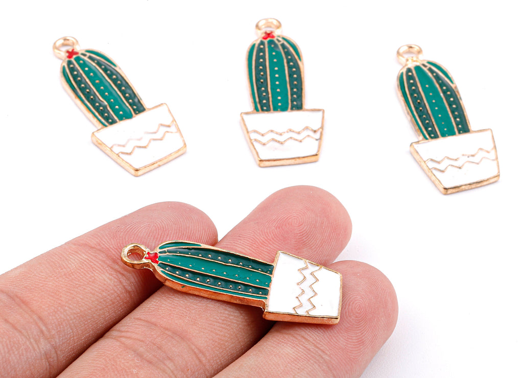 Alloy Cactus Charms - Zinc Alloy Cactus Earrings - Enamel Pendant - Necklace Pendant - Jewelry Supplies - 36.93x15.62x1.62mm - ZZ1404 - DOMEDBAZAAR
